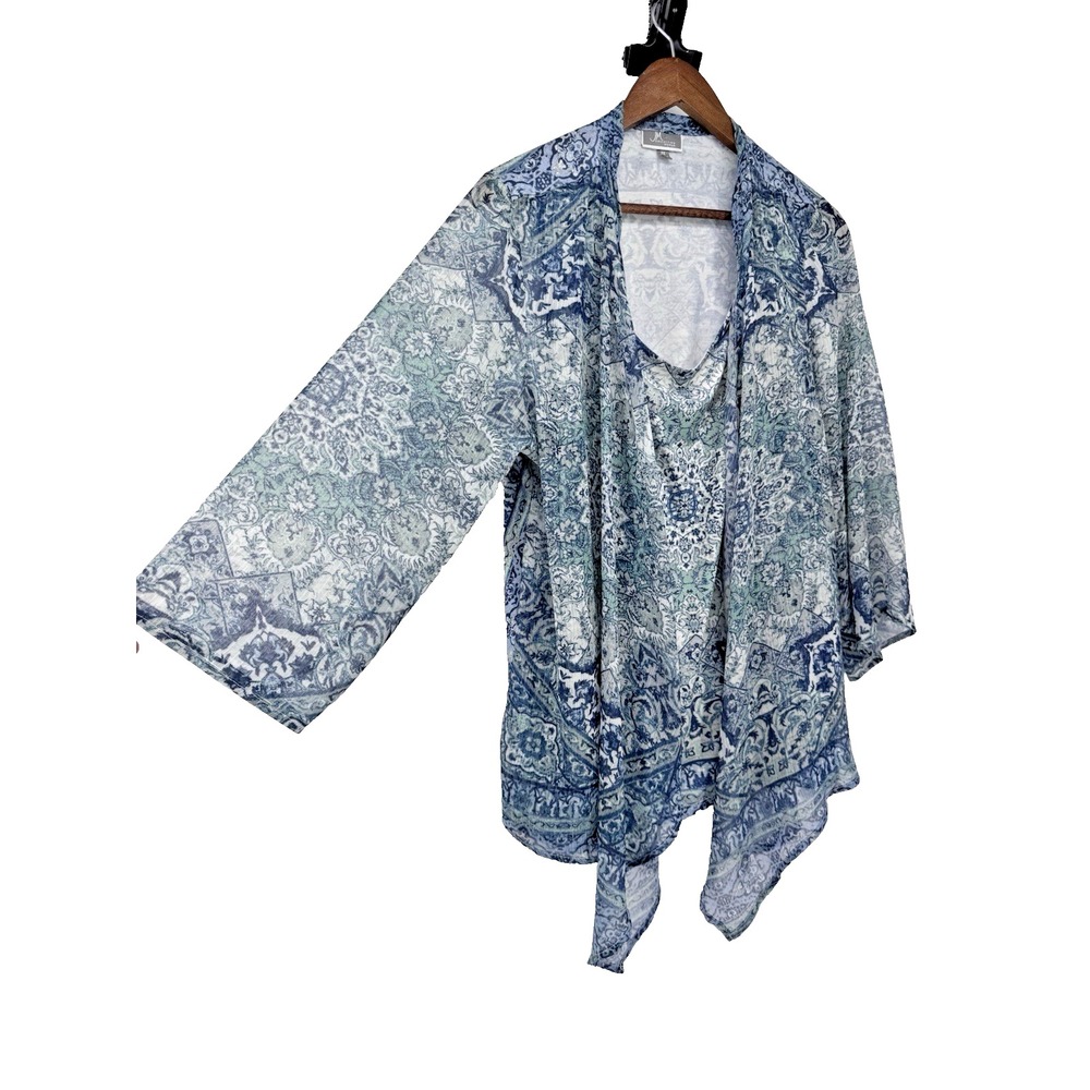 JM Collection Sheer Blouse OX Green Blue flowy fairy boho beachy festival